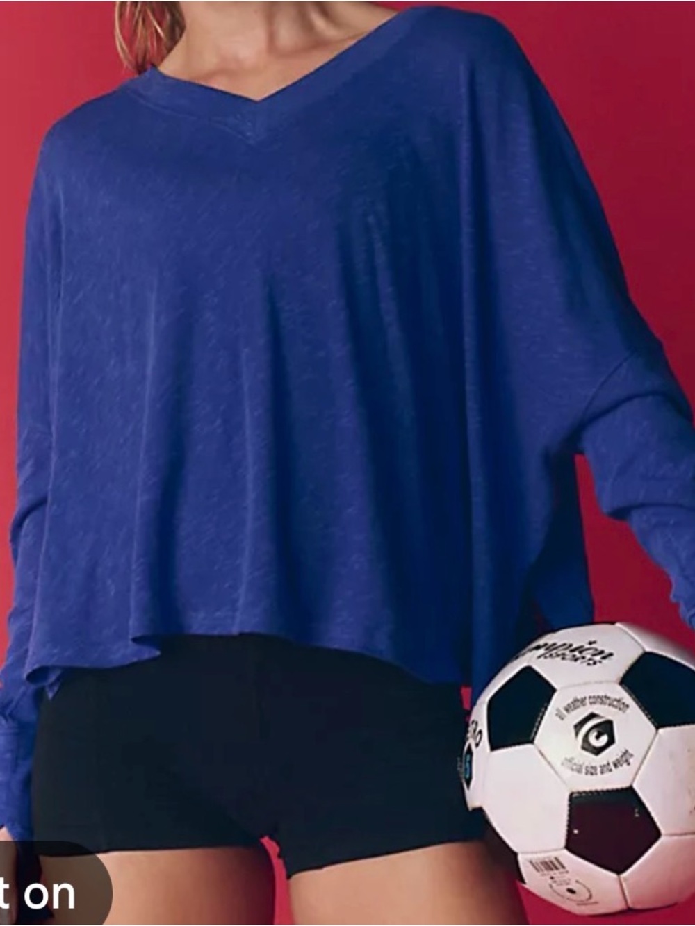 FP Movement Solani Cotton-Linen Layer Cropped V neck, Size Small, Blue, NWT